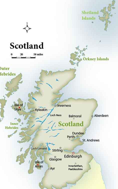 Schottland Touristische Karte Top Städte und Sehenswürdigkeiten / Schottland