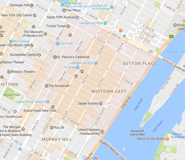 Midtown East Neighborhood Map / New York