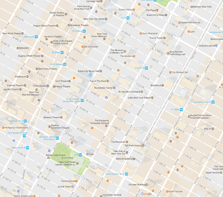 Mapa del vecindario del Centro Rockefeller