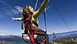Die Ziplines im Heavenly in Kalifornien blicken auf Lake Tahoe / Nevada