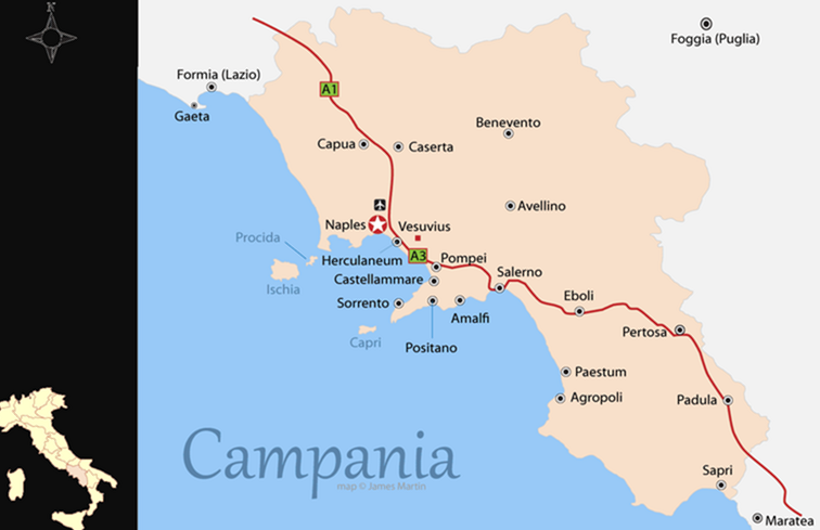 Campania Karta och Guide / Italien