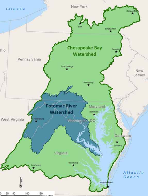 Mappa del fiume Potomac / Washington DC.