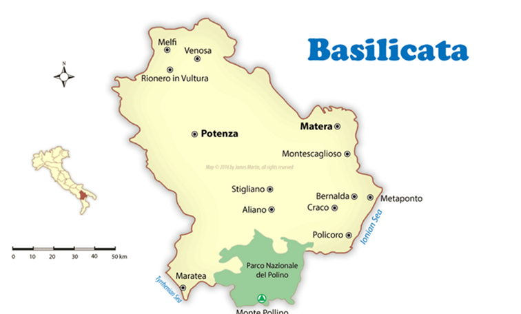 Basilicata Cities Karta och besökarguide / Italien