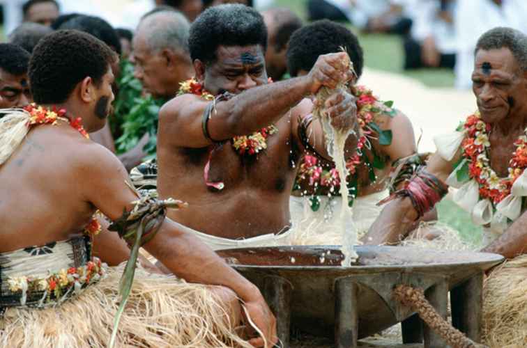 Profitant du kava, boisson nationale des Fidji / Îles du Pacifique