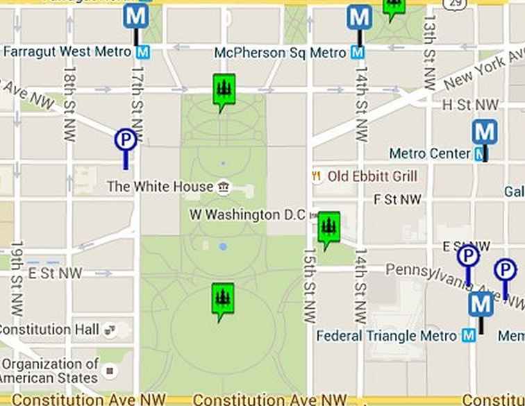 Mappa della Casa Bianca e l'Ellisse a Washington, DC / Washington DC.