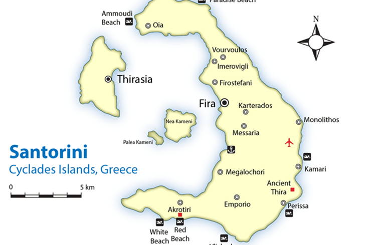 Mappa e guida turistica di Santorini / Grecia